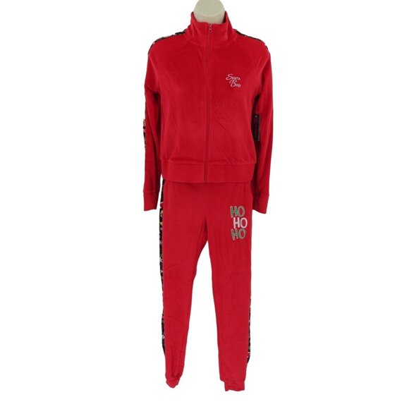 No Boundaries Juniors XS 1 Red Velour Tracksuit Cat Print Christmas Holiday NEW - Picture 2 of 15